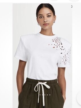 SER.O.YA NWT Caroline T-Shirt-laser-cut distressing on shoulders-White-Large